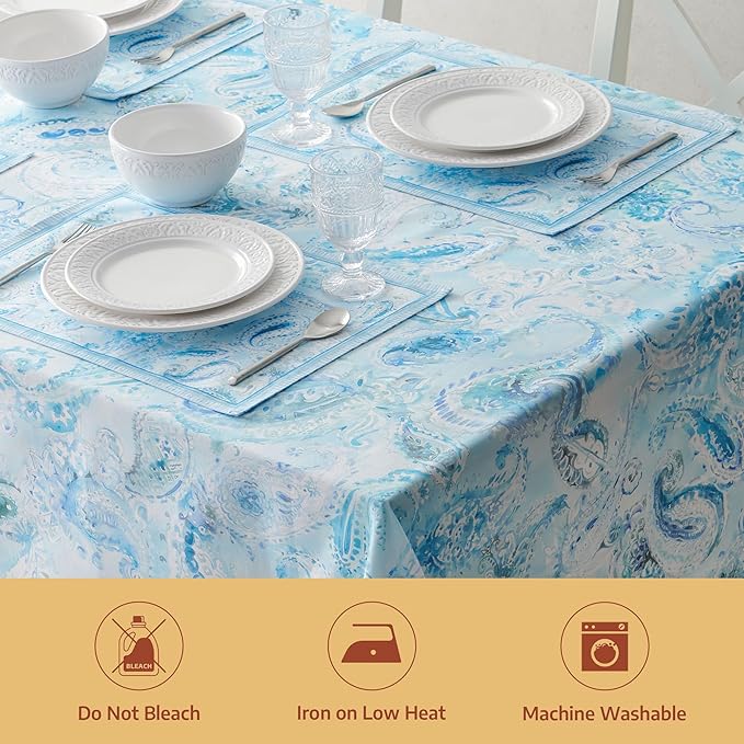 Maison d' Hermine Premium Table Cloth Rectangle Table 100% Combed Cotton 108 x 70 Inches Tablecloth Reusable Decorative for Dining Room, Farmhouse, Home, Party, Festive & Wedding - Paisley Blues