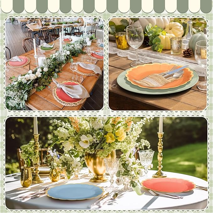 48 Pcs Fall Wildflower Color Paper Plates 9 Inch Colorful Boho Scalloped Paper Disposable Dinner Dessert Plates for Autumn Thanksgiving Birthday Wedding Bridal Party Supplies, 6 Colors