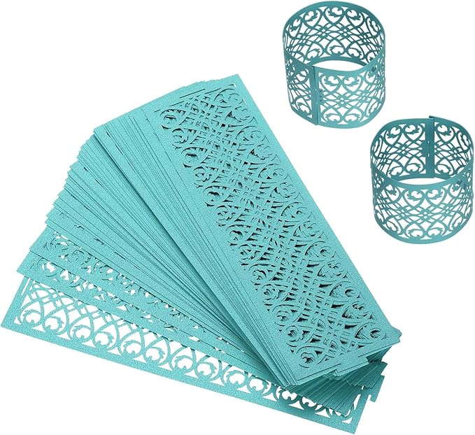 uxcell 100Pcs Napkin Rings Laser Cut Foil Paper, Napkin Holder Hollow Napkin Bands for Weddings Party Serviette Table Decoration Restaurant (Blue, 5.3 x 1.6)