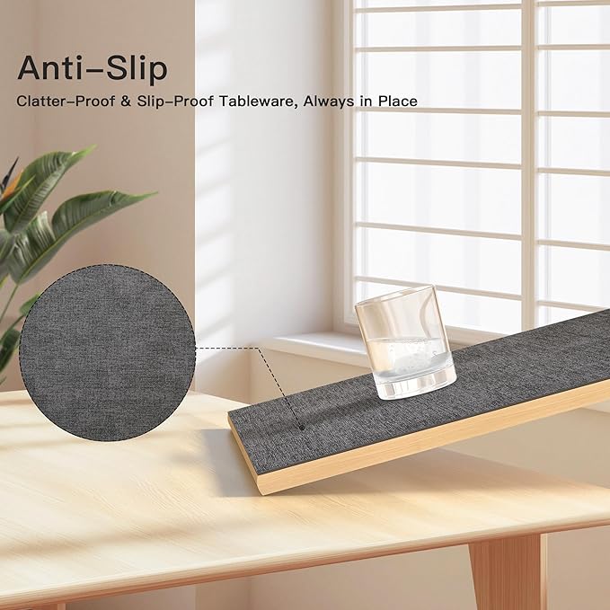 DOLOPL Placemats Set of 6, Reversible Wipeable & Heat Resistant Place Mats, Modern Faux Leather Table Mats for Kitchen, Neutral Waterproof Tablemats for Dining Table Decor, Wedding, Party(Charcoal)