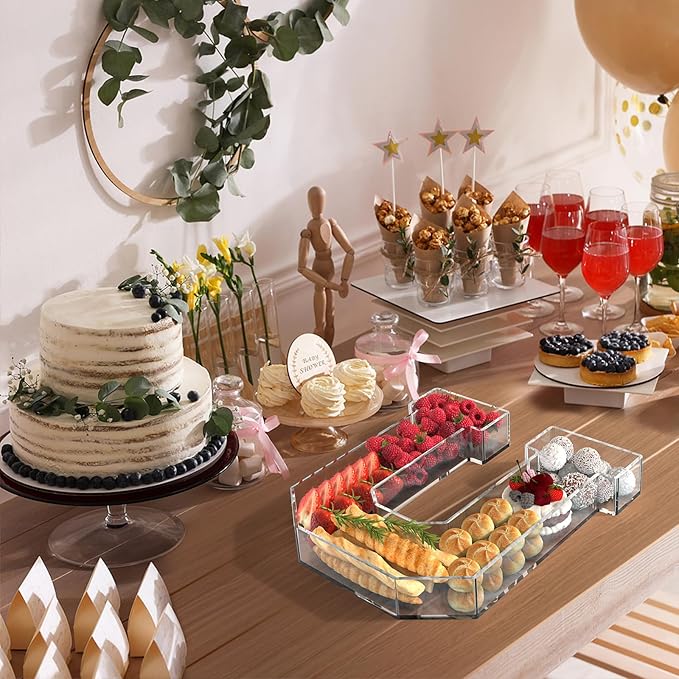 13.8" Acrylic Letter Charcuterie Tray, Charcuterie Letters Fillable Box for Food, Reusable Serving Cake Candy Dish Display Tray for Birthday Anniversary Party Decoration (Letter U)