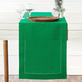 D'Moksha Homes Linen Kelly Green Table Runner 108 Inches Long - 100% Pure Linen 14 x 108 Inch Table Runner for St Patricks Day, Easter - Classic Hemstitch