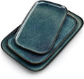 vancasso Stern Serving Platters Set of 3, 15/13/ 11 Inches Rectangular Serving Plates, Green Serving Trays for Entertaining, Party