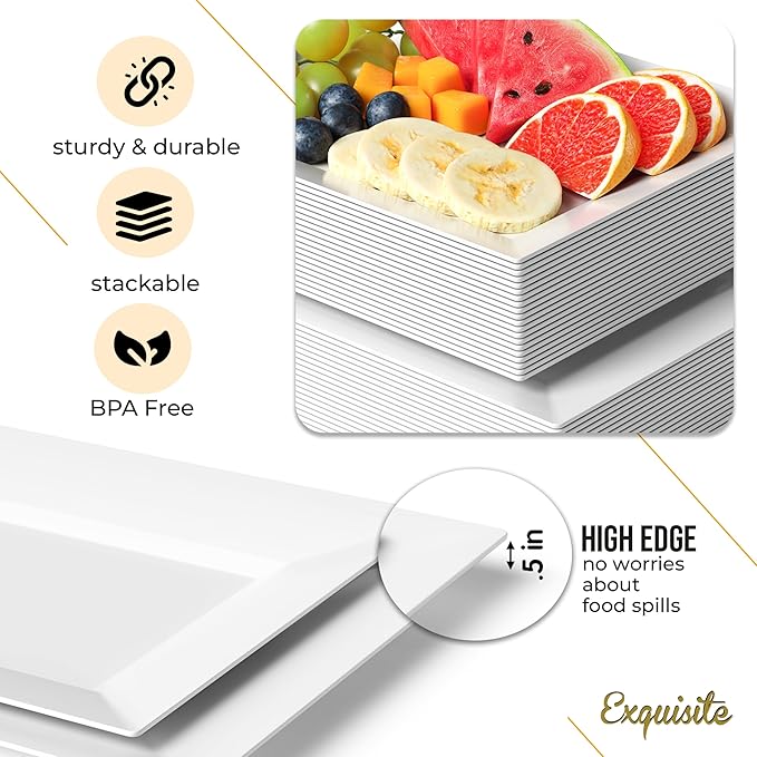 Exquisite Plastic Serving Trays For Party - 40 Pcs 12.75 Inch White Serving Platters, Plastic Trays For Food, White Tray, Food Tray Disposable Platters For Parties, Catering & Buffet