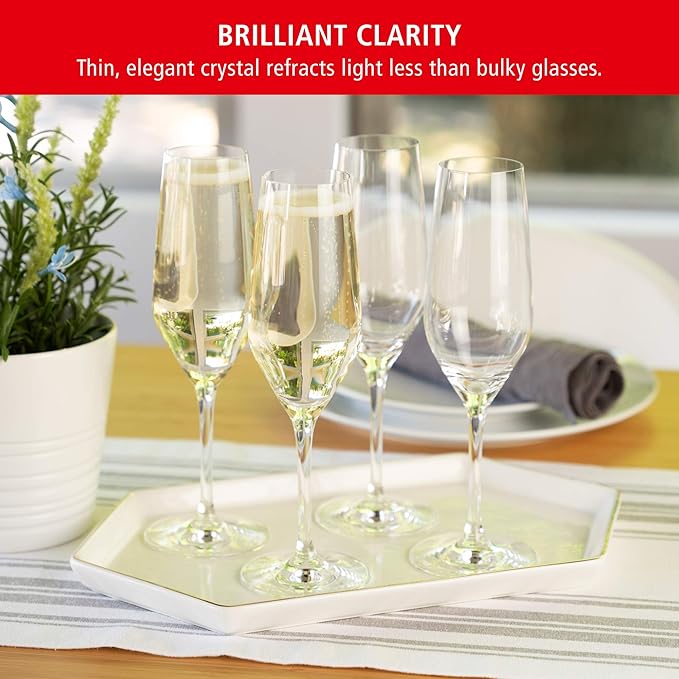 Spiegelau Style Champagne Flutes, Elegant Crystal Champagne Glasses Gift Set, Perfect for Prosecco, Sparkling Rose, Mocktails, Home Bar Accessories, Housewarming, Wedding Gifts, 8.5 oz, Set of 4
