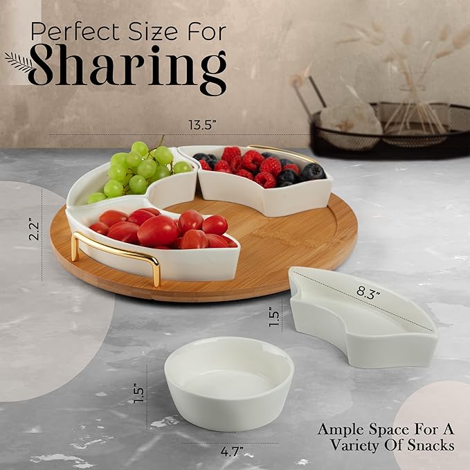 Chip and Dip Serving Set, 13.5" Serving Platters and Trays, Appetizer Serving Tray, Divided Serving Tray, Party Serving Relish Trays and Platters, Lazy Susan Taco Bar, Lazy Susan Serving Platter