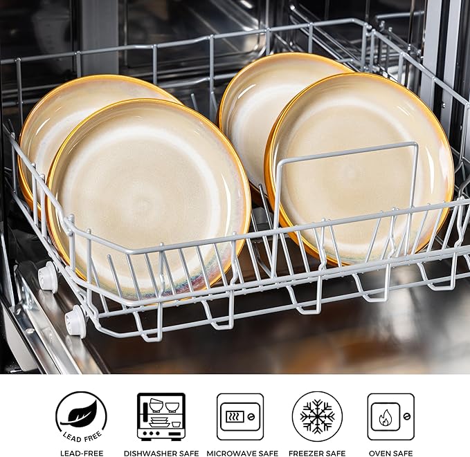 LERATIO 8.5'' Large Ceramic Pasta Bowls, 36oz Pasta Serving Bowls Set of 4 for Kitchen, Wide Bowls for Fruit,Pasta,Salad,Oatmeal,Meal, Microwave Safe, Reactive Glaze-Kahki