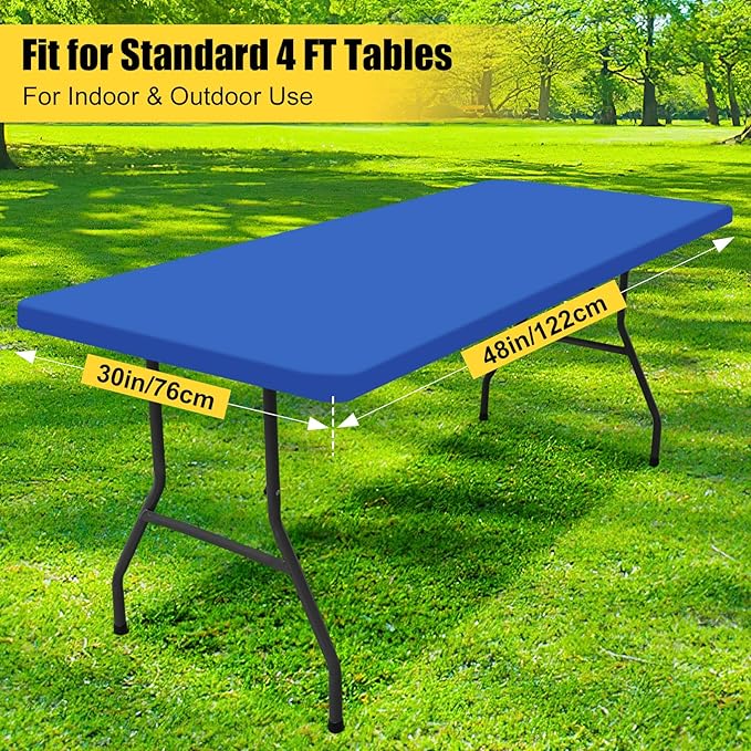 Smiry Rectangle Picnic Table Cloth, Waterproof Elastic Fitted Tablecloths for 4 Foot Tables, Washable Polyester Table Cover for Camping, Indoor and Outdoor (Blue, 30"x48")