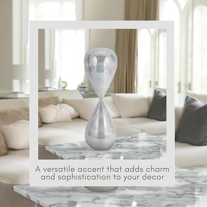 Cassandra Iridescent Hourglass Decorative Object – Small Glass Teardrop Silhouette Modern Home Decor – Shelf Display & Coffee Table Decor for Office & Living Room – 20", Frost