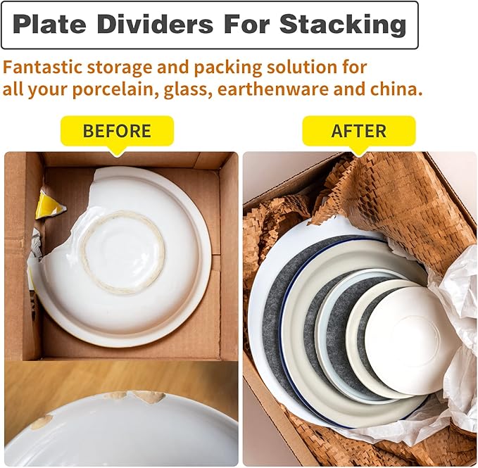 Imncya Plate Separators Storage, Set Of 60 And 3 Different Size, Thick and Premium Soft Felt Plate Dividers For China, Dish, Coffee Saucers Protecting and Stacking - Grey