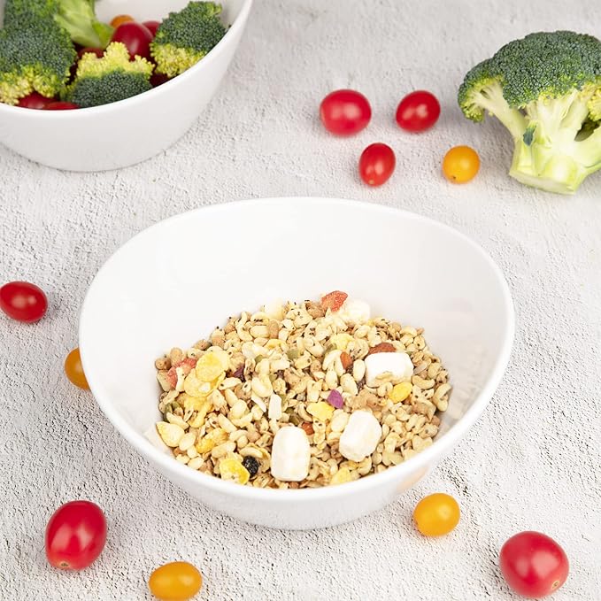 GarveeHome 8 in Ceramic Deep Soup Bowls & Salad Bowls - 42 oz Large Bowls Set of 4 for Kitchen - White Ceramic Serving Bowls for Salads, Cereal, Soup, Dishwasher & Microwave Safe