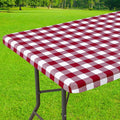 Smiry Rectangle Picnic Table Cloth, Elastic Waterproof Fitted Vinyl Tablecloths, Flannel Backed Buffalo Plaid Table Covers for Dining, Camping, Outdoor (Burgundy and White, 24" x 48")