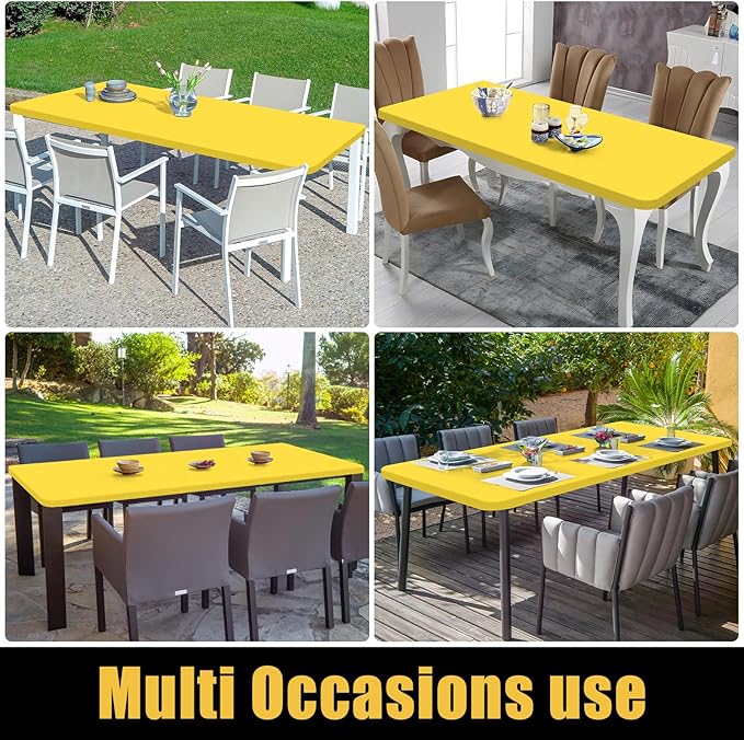 Smiry Rectangle Picnic Table Cloth, Waterproof Elastic Fitted Tablecloths for 4 Foot Tables, Washable Polyester Table Cover for Camping, Indoor and Outdoor (Yellow, 30"x48")