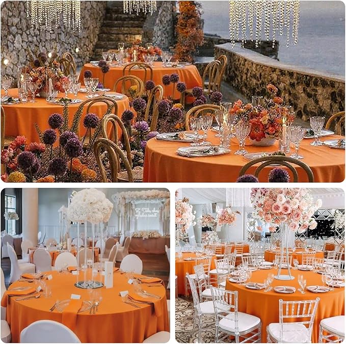 8 Pack Round Tablecloth 90 Inch Orange Tablecloth for Round Tables, Washable Polyester Table Cloth Stain and Wrinkle Resistant Decorative Table Cover for Wedding Party Dining Banquet