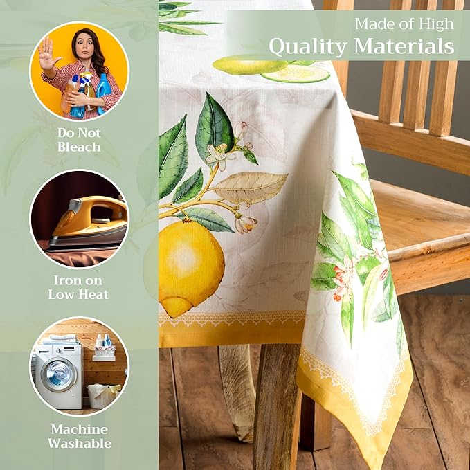 Maison d' Hermine Table Cloth Rectangle Table 100% Cotton 54 x 72 Inches Tablecloth Reusable Decorative for Dining Room Farmhouse Home Valentines Day Decorations Spring Summer - Limoncello