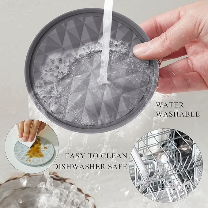 Silicone Coasters for Drinks[6 Pack]- Cup Mat with Holder for Tabletop Protection-Non-Slip, Non-Stick, Coffee Table Decor, Great Gift for Any Occasion, Dark Grey
