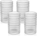 Vintage Hobnail Drinking Glasses Set of 4 – 13 oz Clear Highball Glass Cups – Embossed Textured Glassware with Anti-Slip Grip for Water, Juice, Cocktails – Thick Glass, Dishwasher Safe
