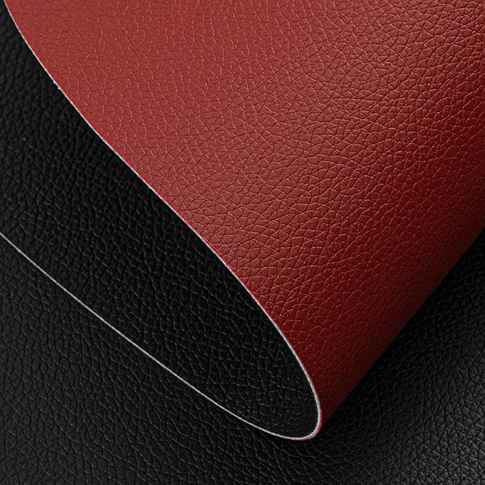 Myir JUN Round Placemats Set of 4 Faux Leather Place Mats and Coasters 15 inch Round Table Mats Dual Sided Non-Slip Stain Resistant Placemats (Red & Black, Set of 4)