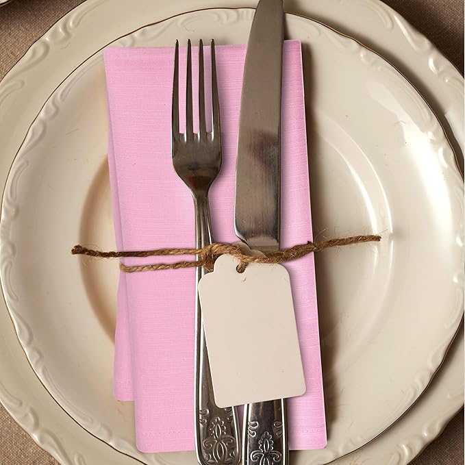 Urban Villa Cloth Napkins Set of 12 (20x20 Inches) 100% Cotton Napkins Cloth Washable Soft Durable Reusable Absorbent Table Dinner Napkins Cloth for Hotel Lunch Restaurant Weddings Parties - Pink