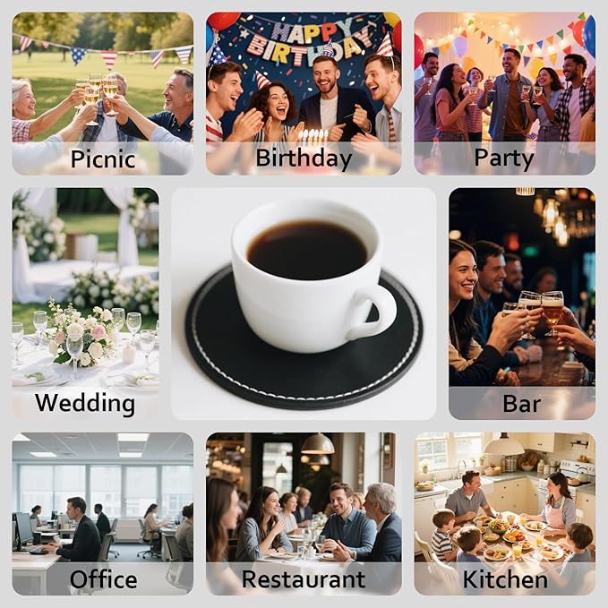 Custom Personalized Leather Coasters - Set of 6 | DIY Name, Photo, or Logo Coasters for Coffee Table, Bar, Beer, Wine | Ideal Housewarming Gift,Blue