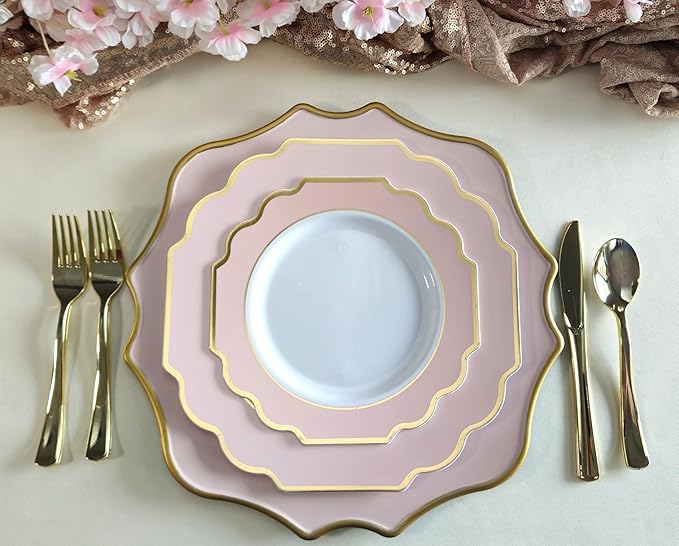 " OCCASIONS " 80 Plates Pack,(40 Guests) Heavyweight Premium Wedding Party Disposable Plastic Plates Set -40 x 10.5'' Dinner + 40 x 8'' Salad/Dessert(Imperial in Blush & Gold)