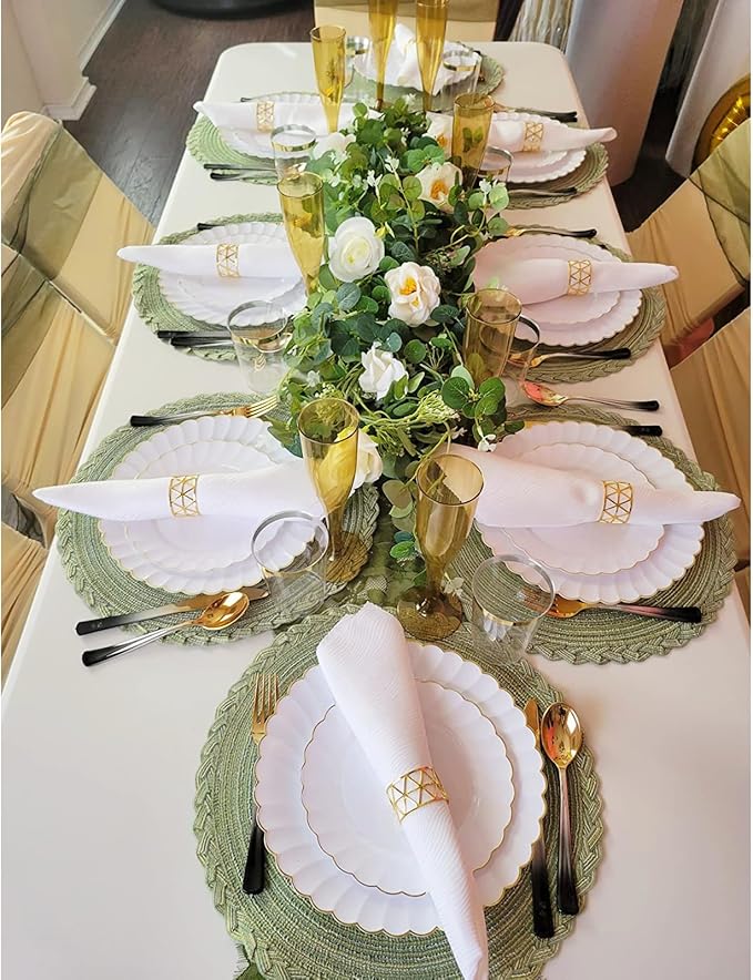 Set of 100 Napkin Rings Gold Metal Hollow Out Napkin Ring, Metal Napkin Rings Dinner Banquet Serviette Decor, Dining Table Setting for Thanksgiving Christmas Halloween Holiday Wedding Party