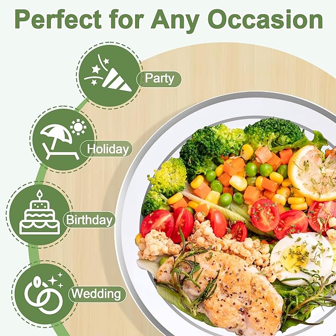 100 PCS Silver Plastic Plates, Silver Plastic Disposable Plates Include 50 Dinner Plate and 50 Dessert Plate Perfect for Holiday, Birthday, Wedding & Party