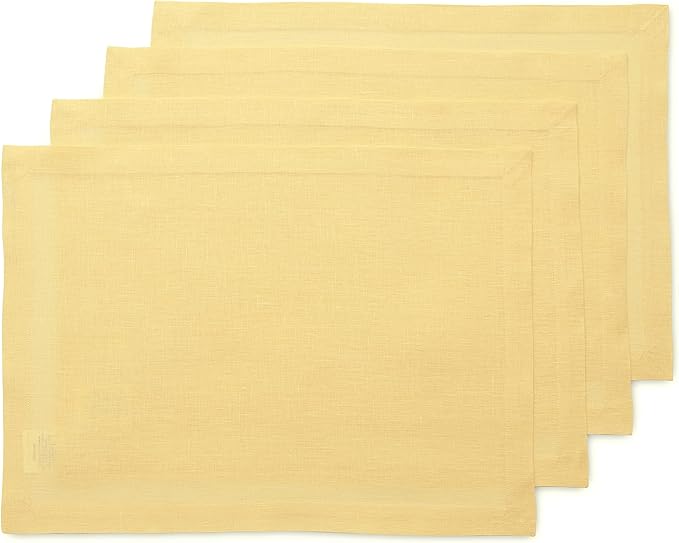 Solino Home Linen Yellow Placemats Set of 4-100% Pure Linen Placemats 14 x 19 Inch for Spring, Easter - Fete