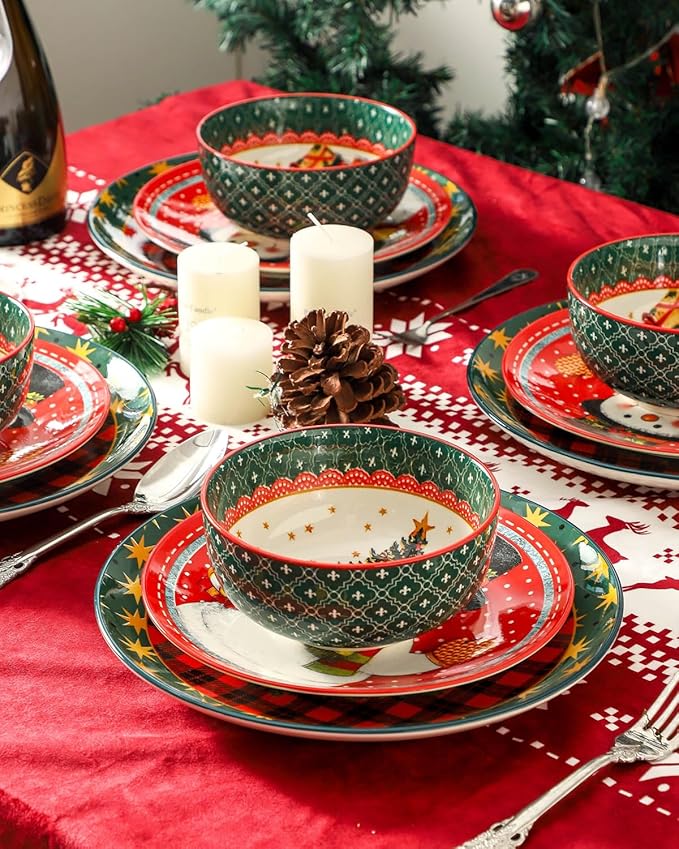 HASENSE 26 OZ Cereal Bowls Set of 6, Christmas Soup Bowls for Kitchen, 6 Inch Ceramic Bowls Microwave and Dishwasher Safe for Rice, Oatmeal, Noodle, Ramen, Salad, Fruit and Pasta, Colorful
