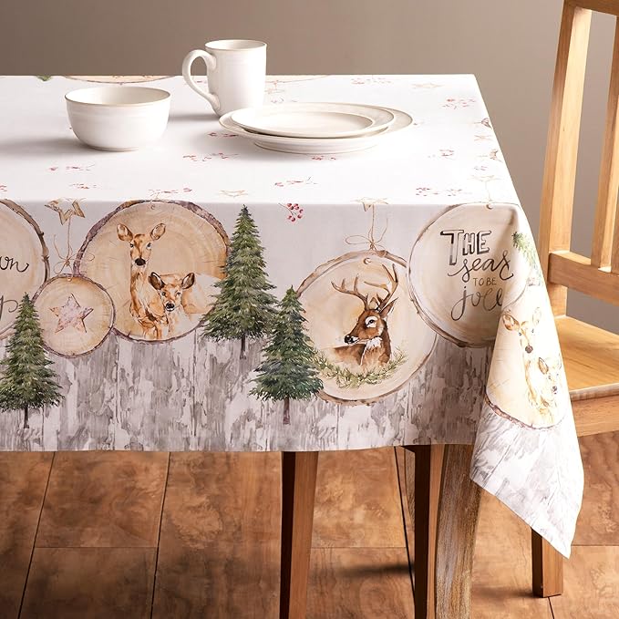 Maison d' Hermine Table Cloth Rectangle Table 100% Cotton 60 x 90 Inches Fall Tablecloth Reusable Everyday Use for Thanksgiving Christmas Decorations Dining Farmhouse Party (Mountain Life)