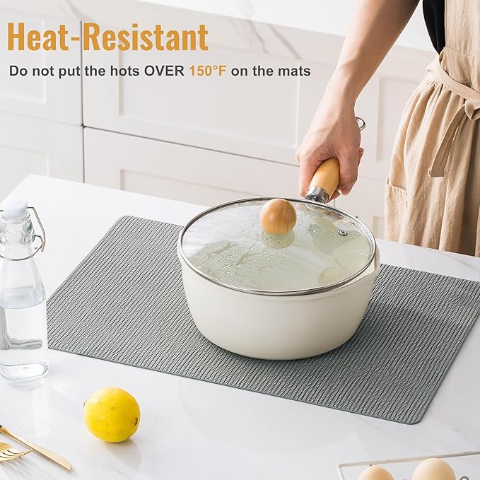 Jovono Faux Leather Placemats Set of 8, Waterproof Washable Table Mats, Easy-Clean Heat Resistant Kitchen Vinyl Place Mat for Dining Table, Restaurant, Indoor, 17.8"x11.8", Light Gray
