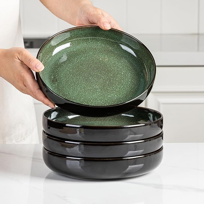 LERATIO 8.5'' Large Ceramic Pasta Bowls, 36oz Pasta Serving Bowls Set of 4 for Kitchen, Wide Bowls for Fruit,Pasta,Salad,Oatmeal,Meal, Microwave Safe, Reactive Glaze