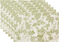 QIYI Boho Placemats Set of 6, 12x18 Inch Linen Fabric Floral Place Mats for Kitchen Dinning, Farmhouse Rustic Cloth Table Mats, Washable Placemat Party Table Décor, Green Botanical Art