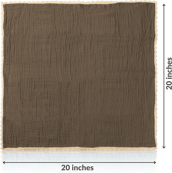 FINGERCRAFT Dinner Cloth Napkin Cotton Muslin Double Gauze 12 Pack with Classic Lace for Everyday Use, Wedding, Party, Christmas, Easter Napkins Cloth are Pre Shrunk and Good Absorbency Taupe