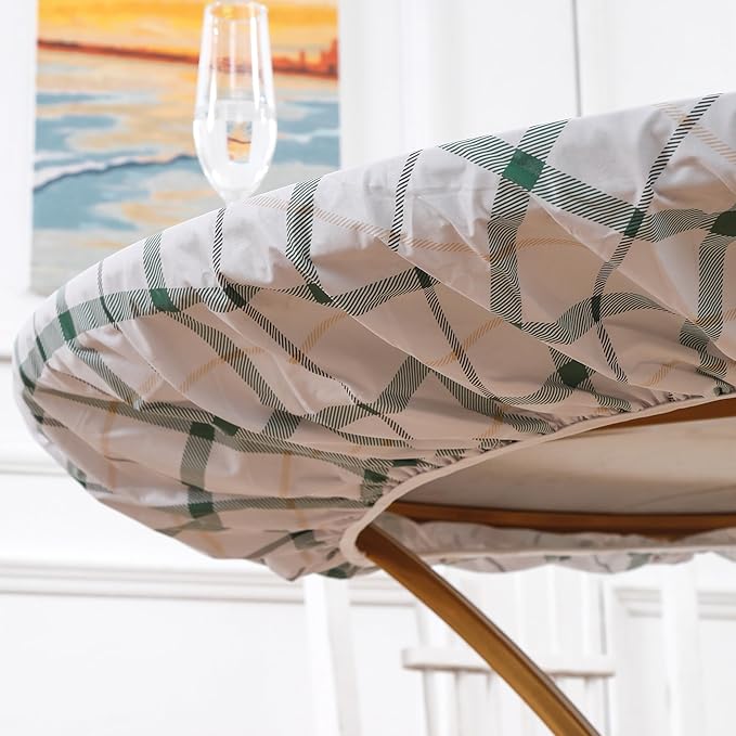 Walrus Round Vinyl Fitted Tablecloth with Flannel Backing Elastic Edge Design Table Cover Waterproof Oil-Proof PVC Table Cloth Stain-Resistant Best for 45"-56" Round