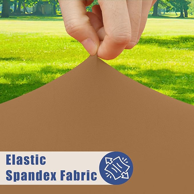 Round Spandex Tablecloth, Elastic Fitted Waterproof Tablecloths for 57"-68" Tables, Stretch Washable Picnic Table Cover for Camping, Dining, Indoor and Outdoor,Brown