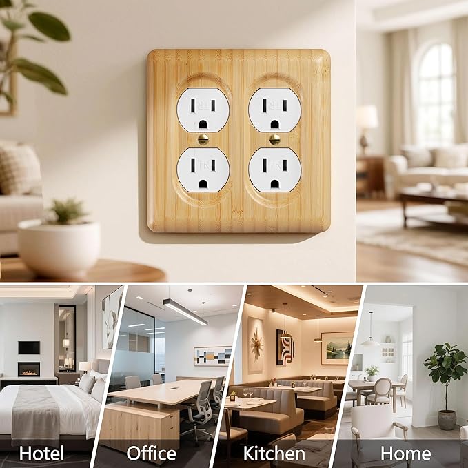 Bamboo Electrical Outlet Covers Duplex Receptacle Natural Wood Wall Plate Cover