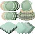 200pcs Sage Green Plates and Napkins Tableware Set Serve 50 Guests Includes Scalloped 9" 7" Paper Dessert Dinner Plate Green Series Napkins for Spring Birthday Wedding Baby Shower Tea Party