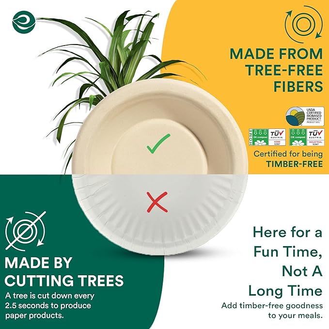 ECO SOUL 100% Compostable 12 Oz Soup Bowls [2 Packs of 100] Disposable Sturdy Bowls I Heavy Duty Paper Bowl I Eco-Friendly Salad Bowl I Biodegradable Small