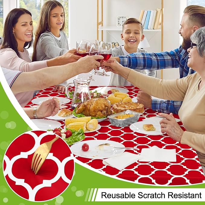 Smiry Rectangle Table Cloth, Waterproof Vinyl Tablecloth with Flannel Backing for Rectangle Tables, Wipeable Spillproof Plastic Tablecloths for Dining, Camping, Indoor and Outdoor (60"x84", Red)