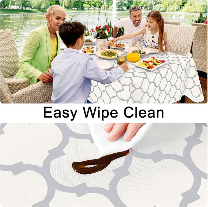 Smiry Rectangle Tablecloth, Waterproof Vinyl Tablecloths with Flannel Backing for Rectangle Tables, Wipeable Spillproof Plastic Tablecloth for Dining, Camping, Indoor and Outdoor (60"x84", Beige)