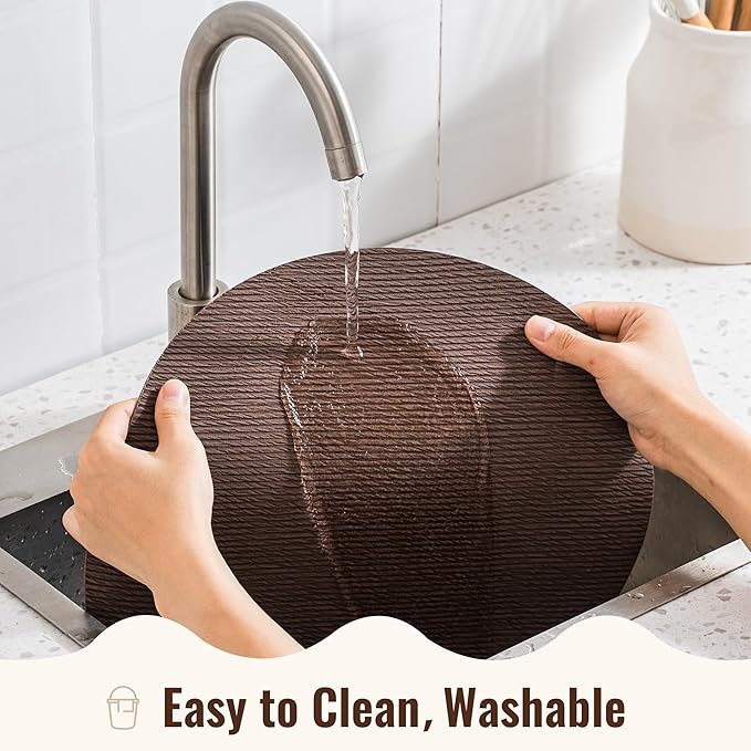 Jovono 15" Faux Leather Big Round Placemats Set of 4 - Washable Heat Resistant Non-Slip Dining Table Mats with Fabric Texture for Kitchen Home Party Decor, Coffee