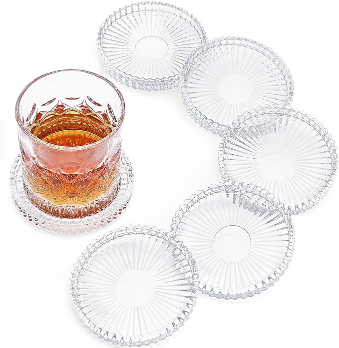 Modern Glass Coasters, GOH DODD Set of 6 Crystal Coasters Tabletop Protection for Drinks, Home Decor, Kitchen, Living Room, Patio, Wedding, Party, Housewarming Gifts, Clear