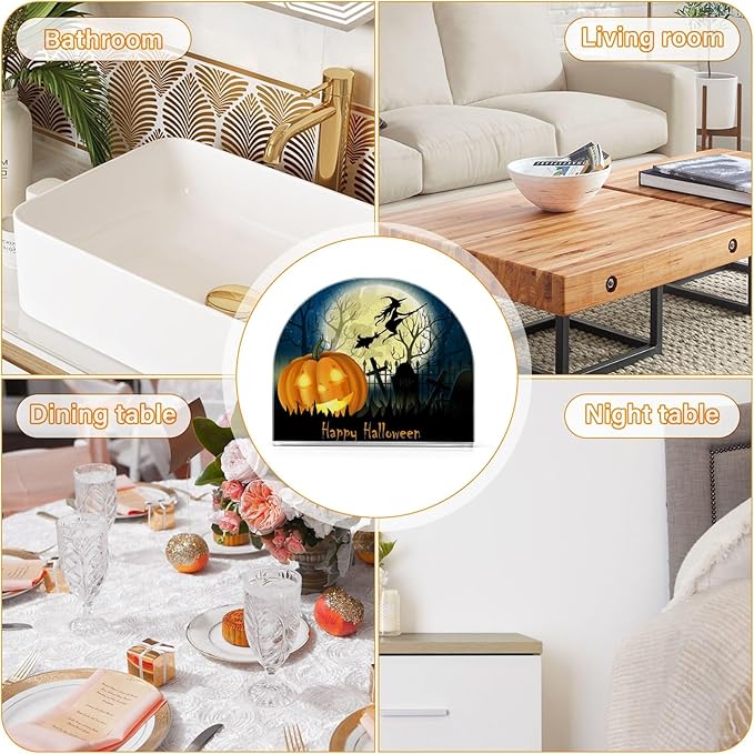 Napkin Holder Halloween Witch Pumpkin Crystal Clear Acrylic Napkin Holders, Paper Napkin Holder Dining Table Dispenser for Kitchen Restaurant Home Decor Bar Accessories