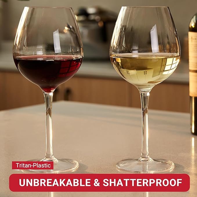 MICHLEY Unbreakable Red Wine Glasses 17 oz, Tritan Plastic Reusable Stemware for Indoor and Outdoor Use, Set of 8