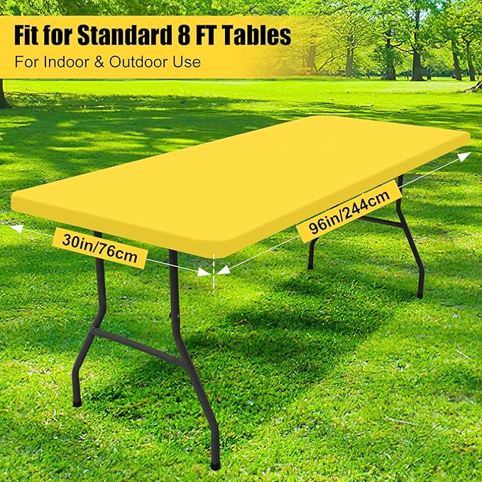 Smiry Rectangle Picnic Table Cloth, Waterproof Elastic Fitted Tablecloths for 8 Foot Tables, Washable Polyester Table Cover for Camping, Indoor and Outdoor (Yellow, 30"x96")