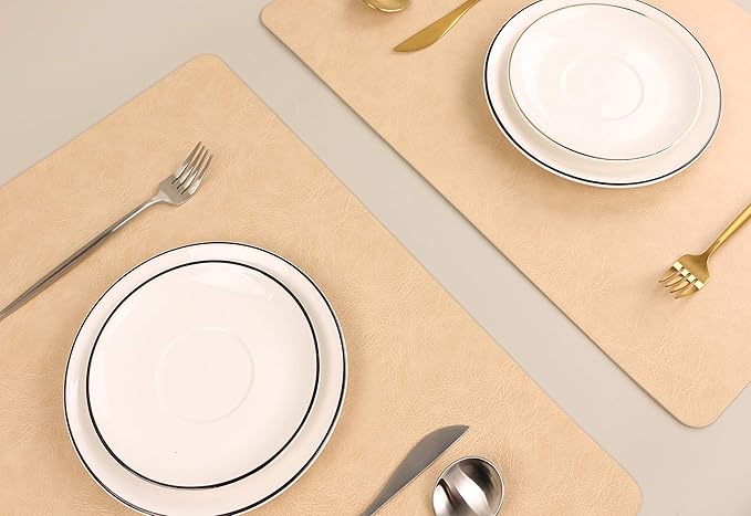 Faux Leather Placemats, Set of 4 PU Table Mats, Easy to Clean, Heat & Stain Resistant for Office Conference Table,Dining Home Decor