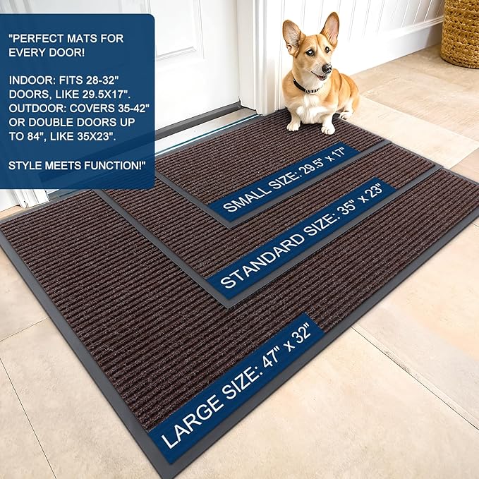 OLANLY Front Door Mat Indoor Outdoor Entrance, Waterproof Heavy Duty Doormat, Fade Resistant, Low Profile, Easy Clean Patio Porch Welcome Floor Mats for Entry, 71x34, Tan