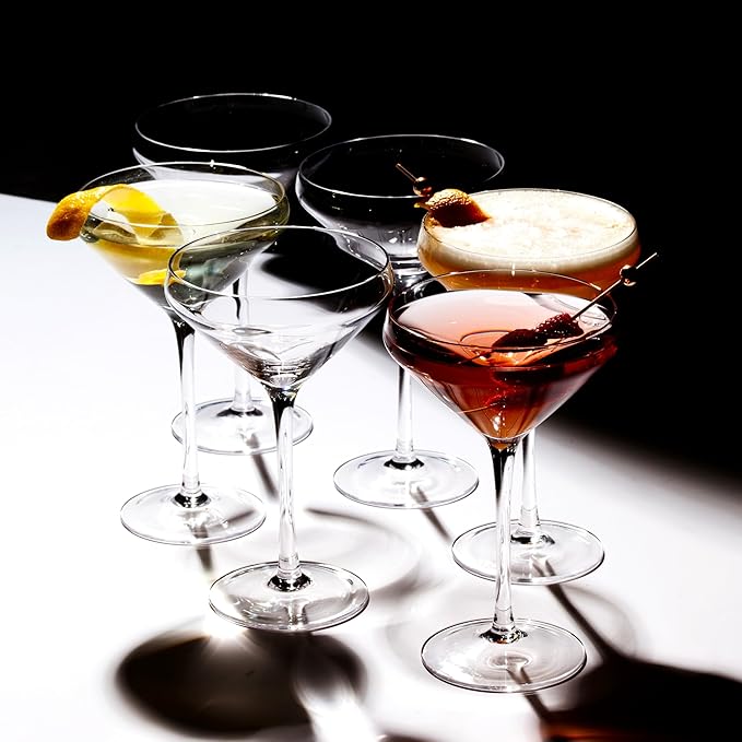 LEMONSODA Hand Blown/Nick And Nora Classic Martini Glasses Manhattan, Cosmopolitan, Espresso Martini, Lemon Drop, Dirty Martini - Inspired by 1930's - 50's Cocktail Culture - 6oz/10oz (Set of 4, 10oz)