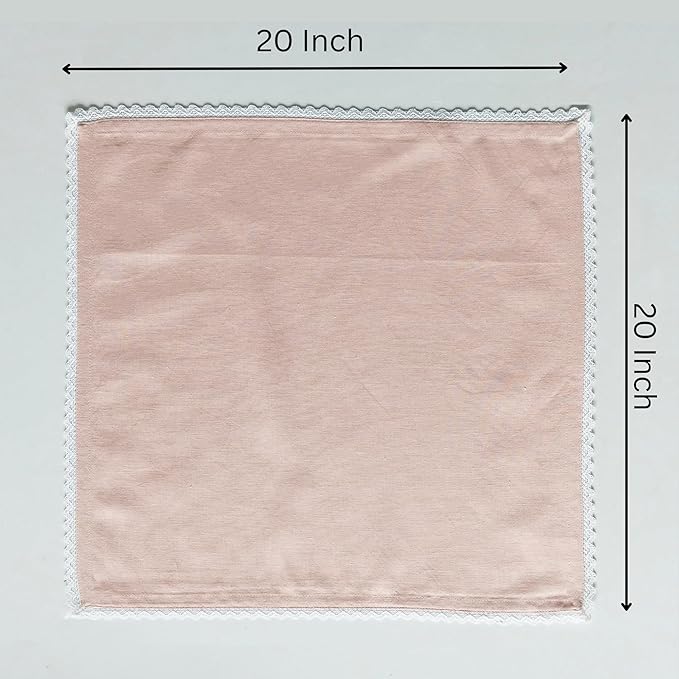 Fingercraft Dinner Cloth Napkin Cotton Linen Set of 12 Mitered Corners with Natural Elegant Lace for Everyday Use Napkins are Pre Shrunk and Good Absorbency with Lace 20x20 in Dusty Pink